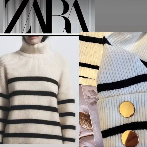 NWT ZARA BASIC TURTLENECK KNIT SWEATER STRIPED SIZE S  Striped Black and White - Picture 1 of 9